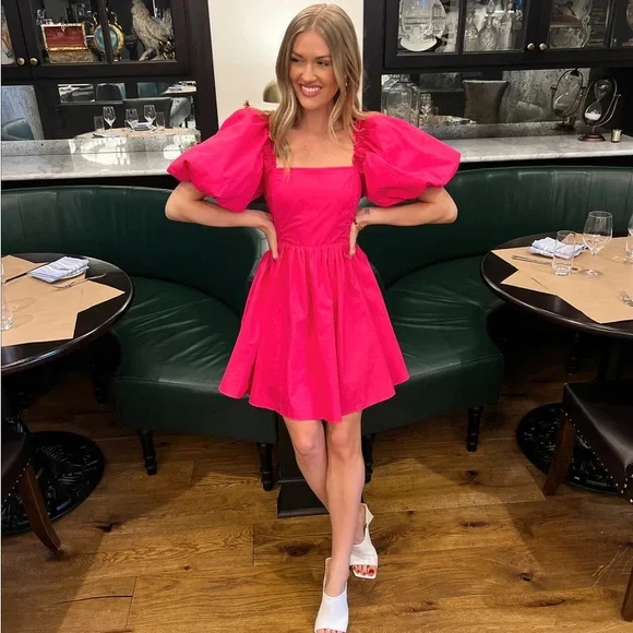 vestique | Dresses | Size Medium Vestique Hot Pink Puffy Sleeve Babydoll  Dress | Poshmark